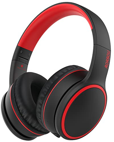 RORSOU B10 Bluetooth Headphones Over Ear, 2 EQ Music Modes(Normal/Bass) and 50H Playtime Wireless Headphones with Mic, Lightweight Folding HiFi Stereo Headset for iPad/Travel/Tablet/PC/Home (Black)