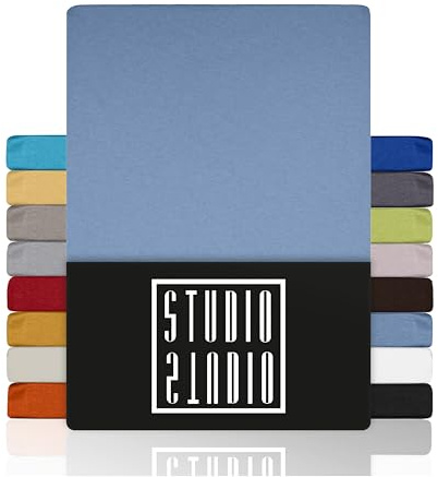 STUDIO Basic Spannbettlaken 180x200cm – Jersey-Spannbetttuch aus 100 % gekämmter Baumwolle – Mittelblau – Öko-Tex Zertifiziert, bügelfrei & elastisch – für Matratzen 15–25 cm
