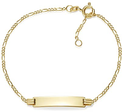 Kinder/Baby Gravur-Armband Figaro 1,5mm | aus echt 585 Gold | hochglanzpoliertes Armband | Echtgold mit Federringverschluß