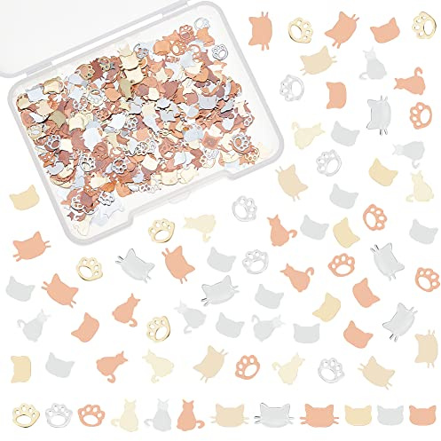 OLYCRAFT 640 Stück 8 Stile Katze Nail Art Dekorationen Messing Harz Katze Fußabdruck Nail Art Zubehör Mini Rückseite in Roségold für DIY Handwerk Maniküre Dekorationen – Gold/Silber & Roségold