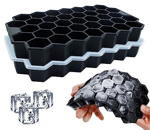 Spldsun 2 Piezas Cubiteras Para Hielo Silicona, Moldes Hielo, Tipo Panal Hielo, 37 Compartimentos con Yapa, para Hacer Cubitos Hielo (Negro)