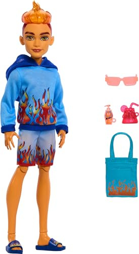 Monster High Scare-adise Island Heath Burns Puppe mit Flamme Hoodie, Badehose & Strandzubehör wie Sonnenbrille