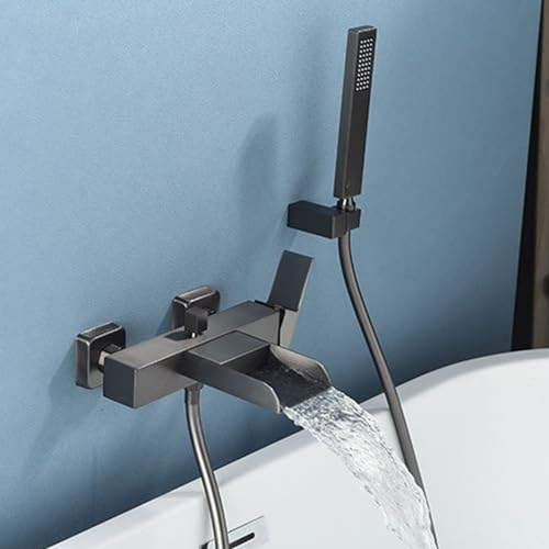 XJTNLB Armatur Badewanne Wasserfall Einhebelmischer Badewannenarmatur Wasserfall mit Brause Bad Armaturen Badewanne Gunmetal Grau