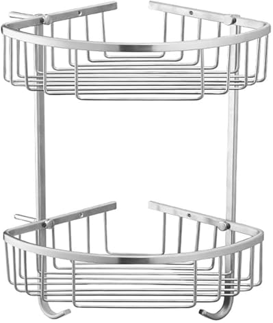 TANIDA Badezimmer-Regal-Organizer, Eck-Duschwand-Caddy, 2-stufiges Duschregal mit Haken, Shoo-Halter, Bad-Organizer, Wandmontage, Bohren, gebürsteter Stahl