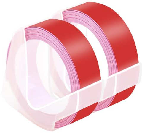 NineLeaf 2 Packung Ersatz für Dymo S0898152 521202 3D Kunststoff Prägebändern 12mm x 3m Weiß auf Rot Bänder Schriftband für Office Mate II 1540 154000 Organizer Xpress Pro 1575 Beschriftungsgerät