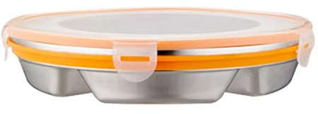 BBTISG Bento Box con Scomparti Rotondo In Acciaio Inossidabile per Cibi Caldi per Adulti, Bambini, Studenti e Ufficio Contenitore Riutilizzabile per Alimenti (3 Griglie)