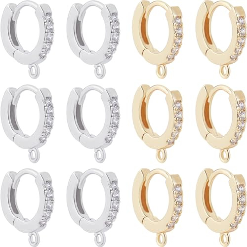 Beebeecraft 1 låda 12 st huggie ring örhänge fynd 18K guldpläterad kubisk zirkon 2 färger spakback örhänge fynd med 1 mm hål för gör-det-själv-örhängestillverkning