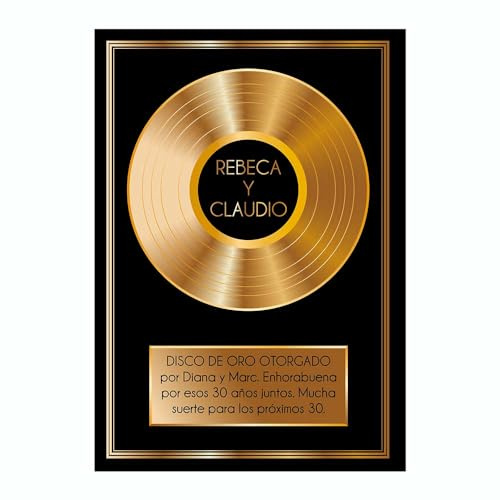 CALLE DEL REGALO Disco de Oro Personalizado con Nombre y Dedicatoria | Placa Decorativa de PVC | Regalo Original para Hombres y Mujeres | Ideal para Cumpleaños, Bodas, Jubilaciones y Aniversarios