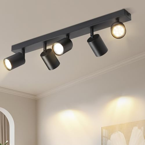 Lichtmaler LED Deckenstrahler 5 Flammig Deckelampe Deckeleuchte Schwarz | GU10 Deckenspots Schwenkbar 350° Spotlight Modern Spots für Flur Wohnzimmer Schlafzimmer, Ohne Leuchtmittel