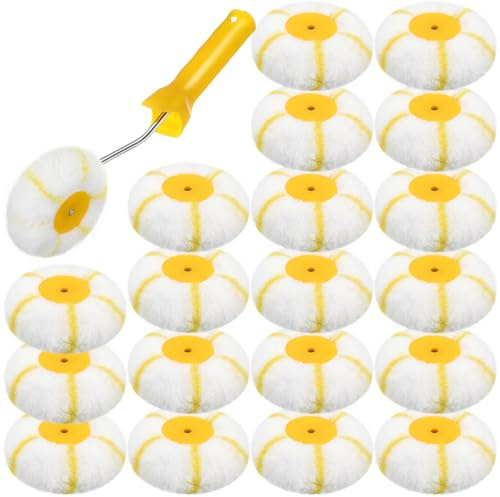 Leumoi 21 Pieces Corner Paint Roller Kit Including 20 Pcs Drywall Corner Tool 3 Inch Paint Roller, 12 Inch Handle for Drywall Mud Application (Yellow)