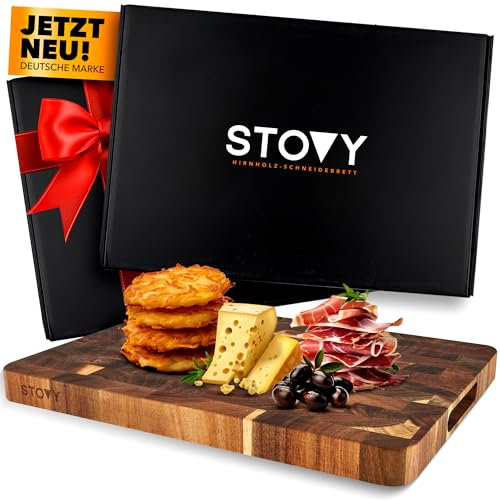 STOVY® Schneidebrett Holz – Stirnholz Schneidebrett aus massivem Akazienholz 40 x 30 x 3cm – Antibakterielles Hirnholz schneidebrett – Akazienholz
