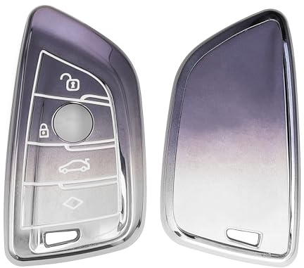 kwmobile Autoschlüssel Hülle kompatibel mit BMW 3-Tasten Smart Key Autoschlüssel - Schlüsselhülle Silikon Cover - Dunkelgrau Silber
