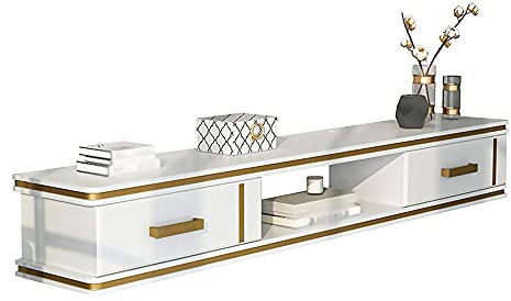 CuNtoHHH Schwebender TV-Ständerschrank, hängender TV-Schrank aus Massivholz mit Kabelmanagement, für Schlafzimmer, Wohnzimmer, zur Aufbewahrung von Kabelboxen, Spielekonsolen/Weiß / 140cm