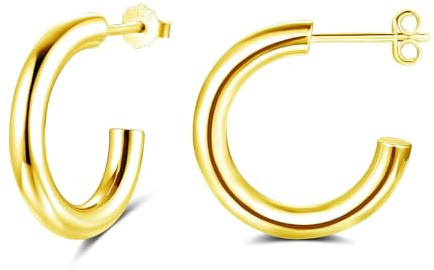 Loutade Ohrringe Gold Creolen, 925 Sterling Silber Damen Creolen, Hypoallergen Ohrringe - Steck Kreolen Gold, Leichte Huggie Ohrstecker für Frauen Mädchen zum Weihnachten Geburtstag