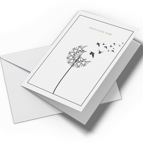 Set 25x Trauer Danksagung | Klappkarten & Umschläge | Moderne Trauerkarten Danksagung, Trauerkarten Danksagung mit Innentext (Pusteblume - 25 Stück)