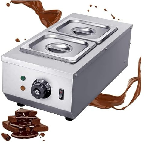 SOFTTO Máquina de fusión Máquina eléctrica for Templar Chocolate, 2 Tanques, máquina for derretir Queso, Calentador Comercial, Doble Olla, Fuente, Calentador de sartén Fuentes de Chocolate(2)