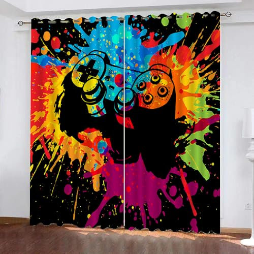 XPINGO 3D Gamer Gardinen ösenschal 2er Set B 234 X H 137 cm Gamepad Vorhang Blickdicht Kälteschutz Schallschutz Verdunkelung Wärmeisolierende Vorhänge für Wohnzimmer Schlafzimmer（Stil 15-7）