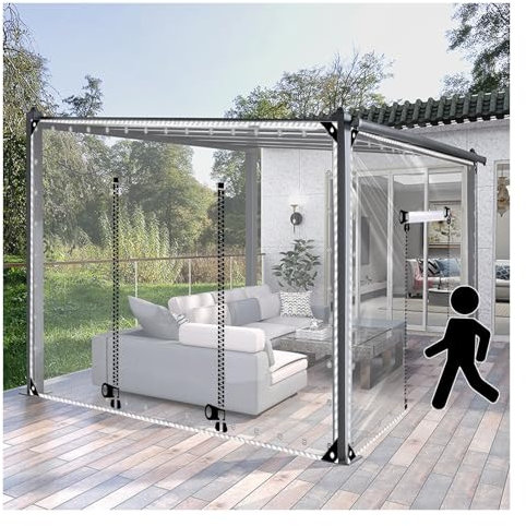 ZHENGQIAN Outdoor Clear Tarp Curtain Garage Door Curtain with Zipper,0.5mm Thick Clear Tarps,Transparent PVC Vinyl Tarpaulin, Protects Against Water, Tear, Cold Weather Resistan(H3xW6m/H9.8xW19.6ft)