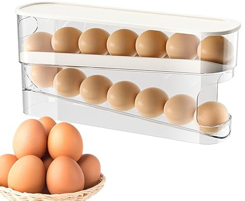 Huevera con ruedas para frigorífico – Huevera con 12 rejillas, apilable | Contenedor de huevos para ahorrar espacio, soporte para huevos giratorio de alimenticio