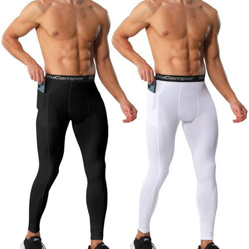 NuCamper Kompressionsbyxor För Män, Atletisk Tights Fickor, Herr Löparbyxor Långa, Termisk Baslager, Snabbtorkande, Tajta Andas, Funktionella, För Träning Löpning Fitness Jogging Sporter Gym Basket