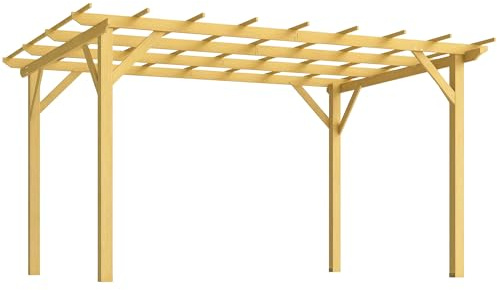 Outsunny Pergola Jardin Exterieur 3 x 4 m, pergola en Bois, tonnelle de Jardin pour vignes grimpantes, Fleurs, rosiers, pergola pour terrasse, Patio, Bois Naturel