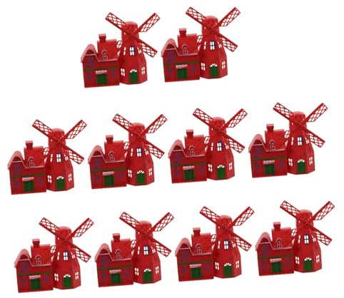 HOMOBABE 10pcs Red Plastic Windmill Model Mini Cottage Decor Set for Fairy Garden and Micro Landscape, Vintage Farmhouse Ornament Flower Pot Accessories for Garden Miniatures