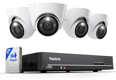 Reolink 12MP Smart-Sicherheitsystem mit KI-Videosuche, Personen-/Fahrzeug-/Tiererkennung, Perimeterschutz, Farb- & Infrarot-Nachtsicht, 2-Wege-Audio, 24/7-Aufzeichnung, RLK8-1200D4-A