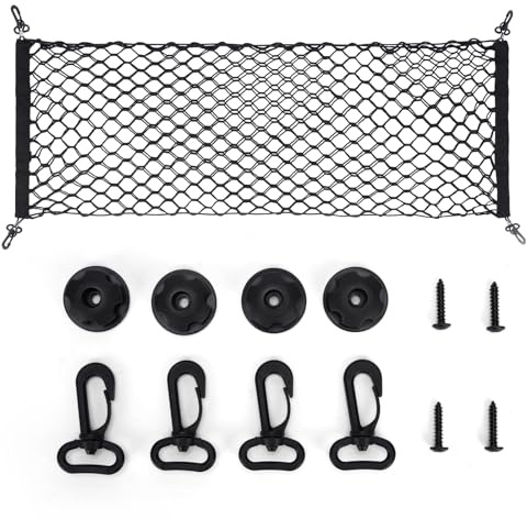 mobumeia Gepäcknetz Auto, Kofferraumnetz 110 x 40cm Mit 4 Karabinern Und 4 ABS Kunststoffschnallen, Super Elastisch Für Die Meisten Autos