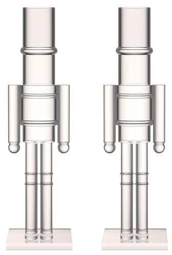 Thyle 2 Pack Christmas Acrylic Nutcracker Traditional Christmas Decorations Transparent Nutcracker Figure Statue Ornament for Xmas Festive Holiday Tabletop Home Party Decor (Clear,12 Inch)