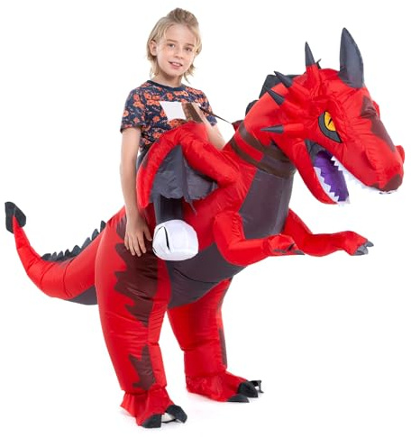 Inflatable Dragon Costume Toddler Boys Girls, Blow Up Riding Dragon Cosplay Kids Child, Ride On Animal Halloween Rider Clothes Children, Red