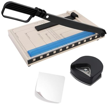 Hebaogugu A4 Guillotine Paper Cutter, 12’’ Paper Guillotine with Corner Rounder for Cards, Photos, Portable Paper Trimmer with Safety Guard for Office & School