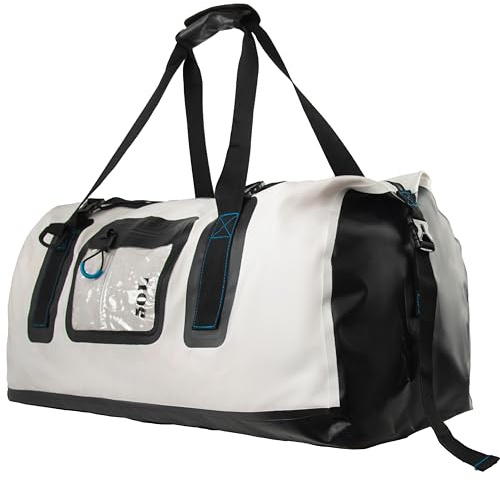 Navis Marine wasserdichte Duffle Bag für Outdoor – 50L Zipper, Tragbar, Abnehmbarer Schultergurt, PVC Material, Für Fahrrad, Motorrad & Wassersport, Transparente Seitentasche(Weiß,50L)