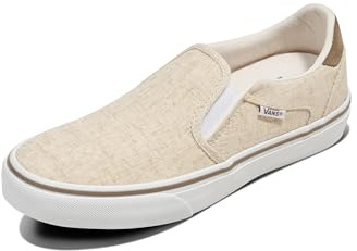 Vans Women's Asher Deluxe Slip-On Shoe - Casual Everyday Fashion Sneakers. Natural Linen Classic Cream. 8.5