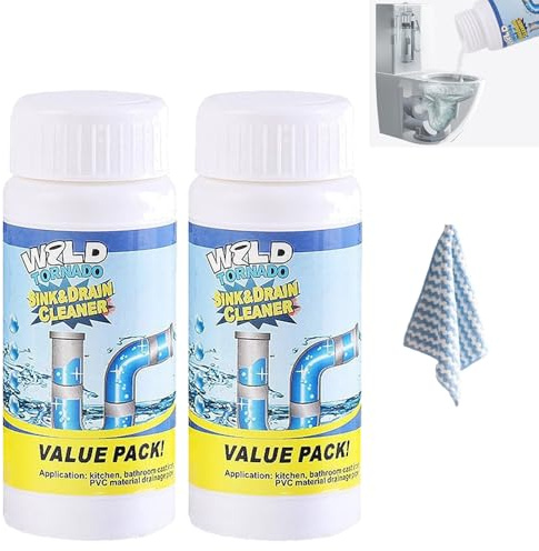 Wild Powerful Sink & Drain Cleaner, Powerful Sink Foaming Si-nk and Drain Cleaner, Pipe Dredge Deodorant, Power-ful Pipe Dredging Agent, for Kitchen Bathroom Toilet Shower (2PCS)