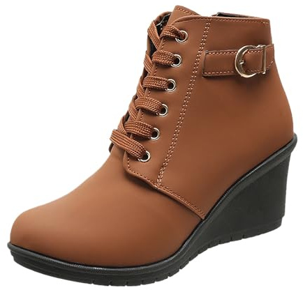 Generisch 2026 Botines Mujer Mujer e Invierno Moda Tacón Cuña Plataforma Botines con Cordones Zapatos de estilo cálidos y cómodos, marrón, 40 EU