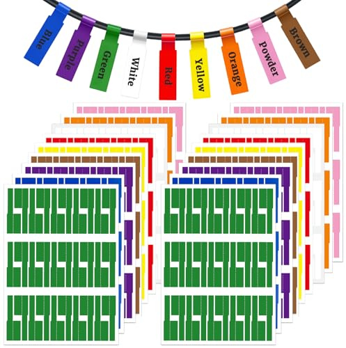 AMFUN 540 Stück Kabelbeschriftung, 9 Farben Wasserdicht Kabeletiketten, 18 Blatt Labels Haltbar Kabel Aufkleber, Beschreibbar, für Laserdrucker, Kabelmanagement und Tägliche Markierung