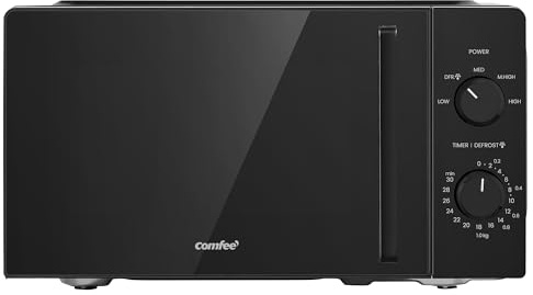 COMFEE' 20L Compact Microwave, 700W Black Solo Manual Microwave with Inverter,5 Power Levels,Quick Defrost,Easy Clean,Dial Timer,Small for Kitchen- CMO-MM202NF(BK)