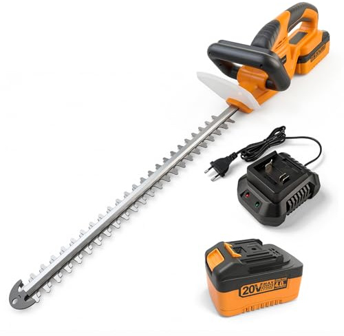 TOOLMAK Tagliasiepi a Batteria 20V, Taglia Siepi Elettrico Portatile per Siepi e Giardino Arbusti, Lama 53 cm, con 1 Batterie da 4.0Ah