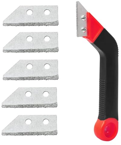 Grout Removal Tool, Angled Scraping Rake with Non-Slip Handle, Includes 5 Replacement Blades, Ideal for Removing Grout on Floor Tiles