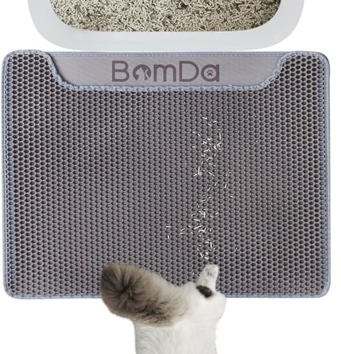 BomDa Katzenklo Matte, Katzenstreu Unterleger Waben Design Katzenklo Vorleger wasserdichte Doppelte Schichte Entwurf Bienenwabe Matte (Grau, 58x43cm)