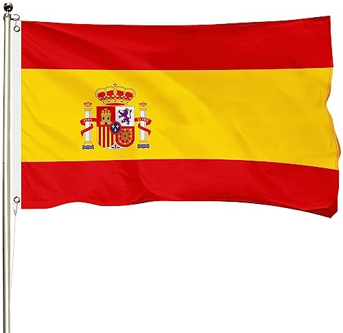 FSFLAG Bandiera della Spagna, 1,5 x 2,4 m, per esterni, in poliestere rinforzato 400D con 2 occhielli in ottone, resistente allo sbiadimento e resistente, per uso esterno, puramente realizzata a mano