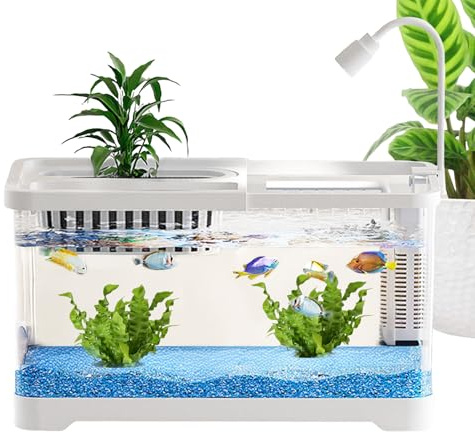 Betta Fisch-Aquarien, 30 x 19 x 18 cm, PP, transparentes Aquarium, stilvolles Tisch-Fischglas mit Deckel und Dekoration, Aquarium, Schnecken, Schildkröte, Haustierliebhaber, Heimbüro, Fischh