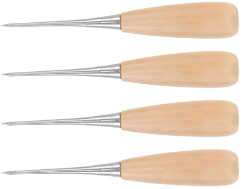 KONTONTY 4pezzi Punteruolo Forma di Zucca per Cucire Perforatore in Acciaio per Rilegatura Punteruolo da Graffio Manico in Legno Utensile per Fatto Mano da Graffio in Legno Perforatore