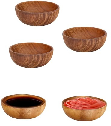 YKUKIZEE 3PCS Acacia Wood Small Bowl for Dip, 10CM Round Wood Sauce Bowl | Wooden Tapas Serving Bowl, for Nuts, Candy, Snack, Condiment