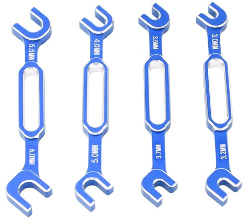 SPYMINNPOO 4PCS RC Car Aluminum Alloy Wrenches Set Durable Turnbuckle Nut Ball Joint Remover Convenient for Remote Control Cars, Drift Cars, RVs (blue)