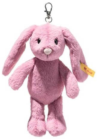 Steiff Hoppie Hase Anhänger 16cm pink, Plüschtier Hase mit Schlappohren, Soft Cuddly Friends, Flauschiger Stofftier Schlüsselanhänger, Kuscheltier Glücksbringer, waschmaschinenfest