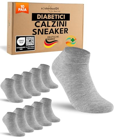 sockenkauf24 10 Paia Calzini Corti Diabetici Uomo Calze senza Elastico Cotone senza Cucitura Grigio 47-50