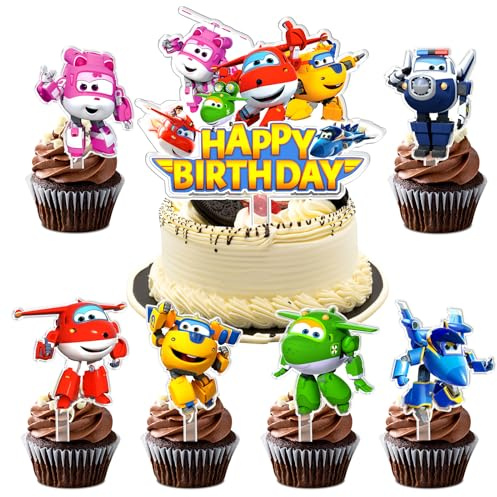 7 Stück SuperWing Cake Topper, SuperWing Kuchen Dekoration, Torten Deko, Geburtstags Dekoration, Cupcake Topper, Jungen und Mädchen, für Kinder Geburtstags Party, Mottopartys, Baby Partys