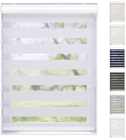 EFIXS Doppelrollo mit Kassette Montage Wand/Decke mit Bohren Breiten: 40-220, Höhe: bis 240 Hier: BxH (90 x 175) cm (Dimout-Weiss) Premium Duorollo, oder ohne Bohren mit Klemmhalter am PVC-Fenster