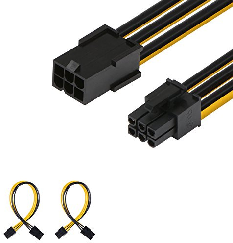 Lot de 2 Câbles d'Extension d'alimentation J&D 6 Broches PCIe Mâle-Femelle, 25 cm, Noir 2 Pack